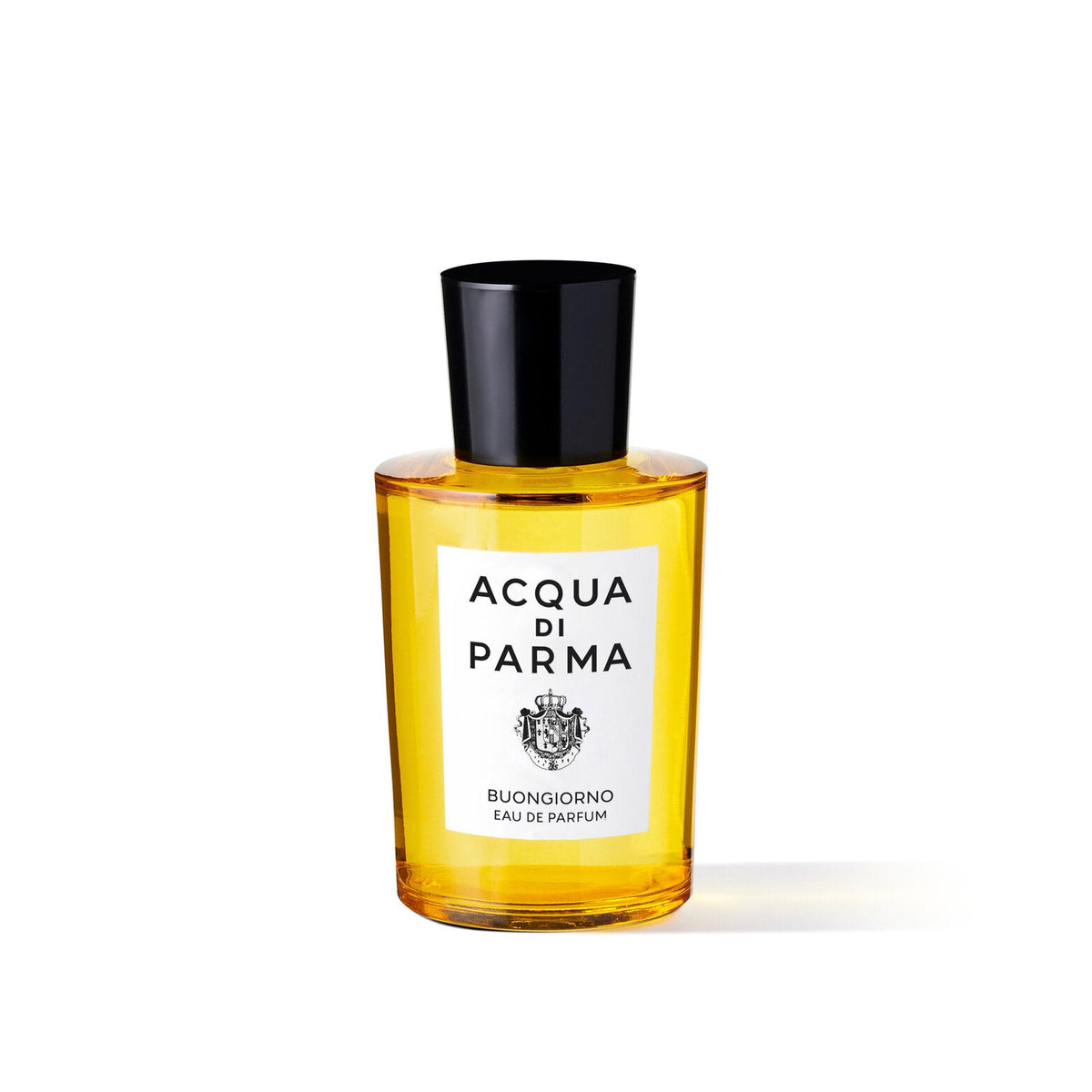 A yellow bottle of Acqua di Parma Buongiorno eau de parfum with a black cap and label.
