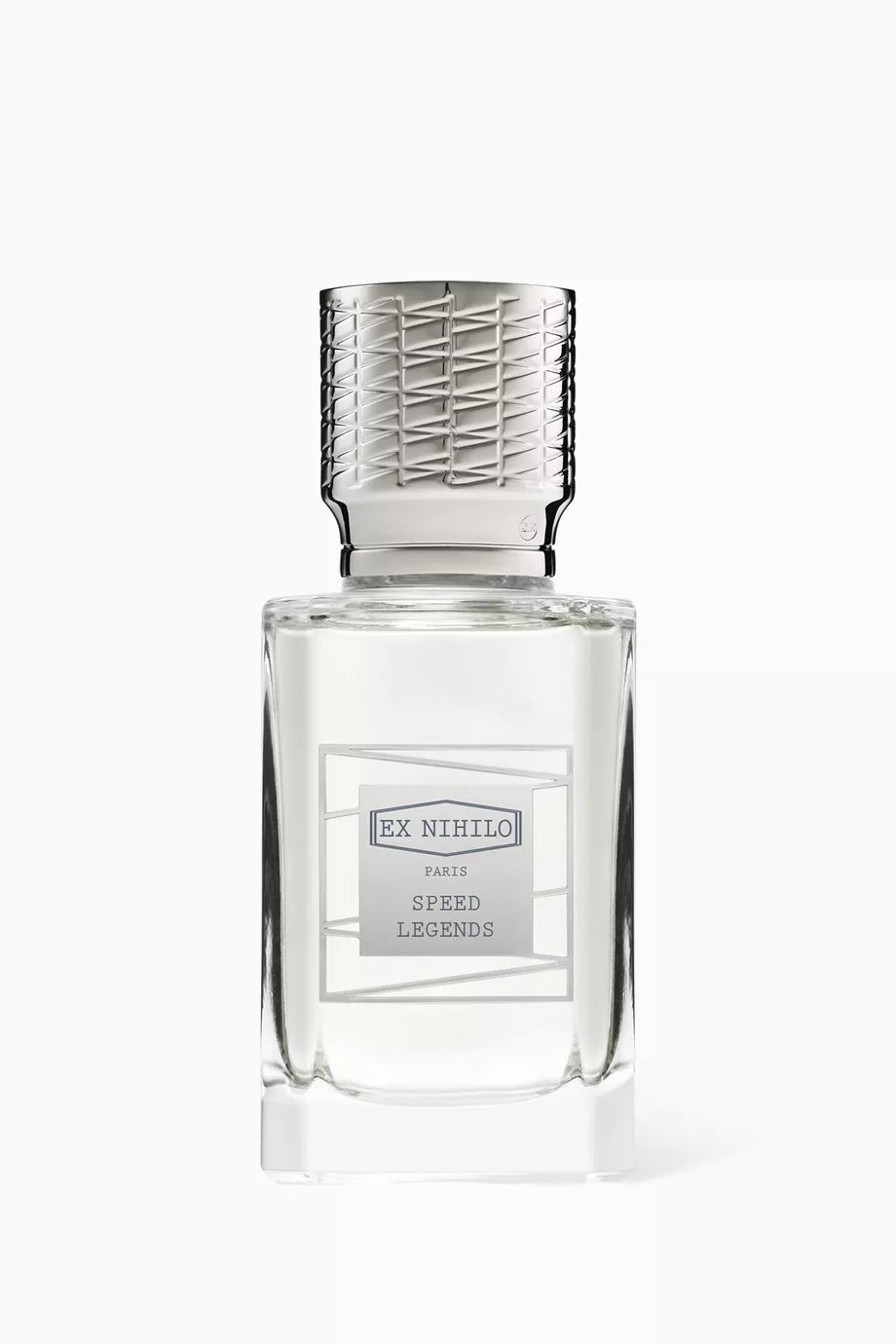 100ml clear rectangular bottle with a textured silver cap and a silver-framed "Speed Legends" label.