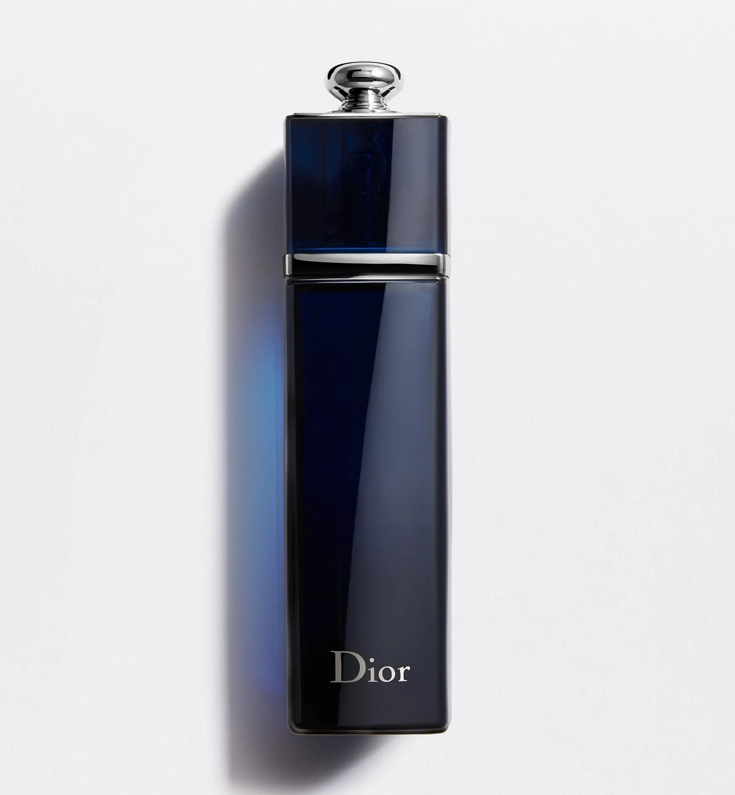 Blue Dior perfume on a light gray background called Dior Addict Eau de Parfum 