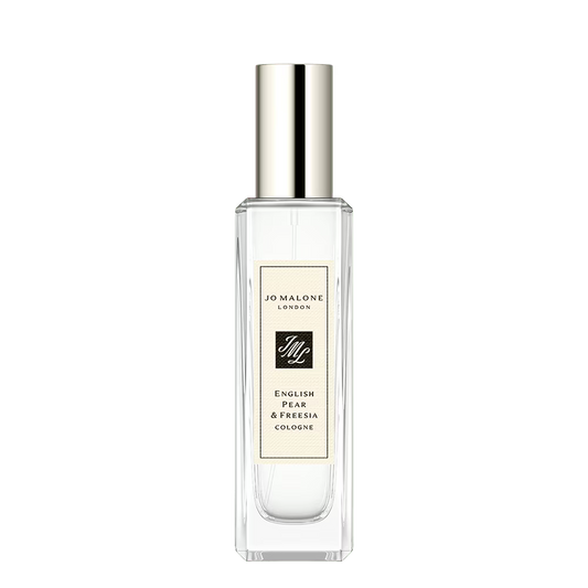 Jo Malone English Pear & Freesia cologne bottle on a white background