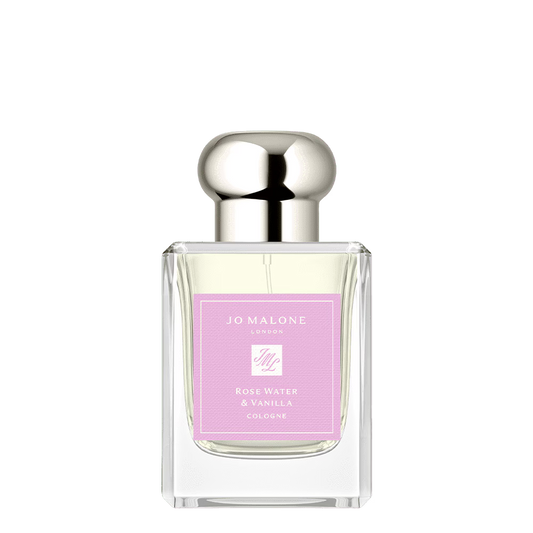 Rose Water & Vanilla Cologne by Jo Malone London bottle with silver cap on a white background