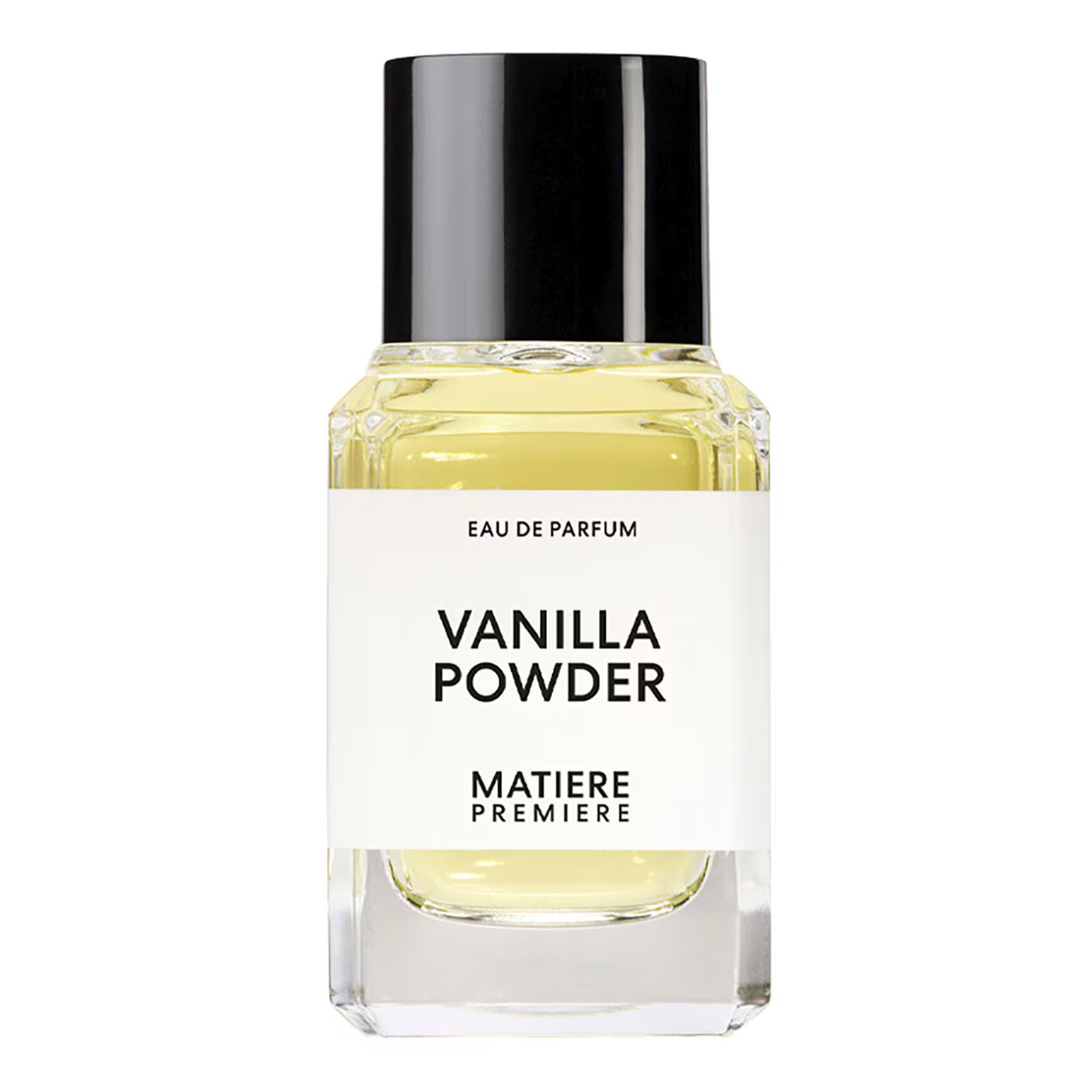 Perfume bottle labeled 'Vanilla Powder' by 'Matiere Premiere' on a white background