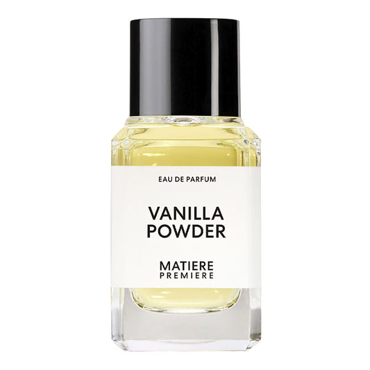 Perfume bottle labeled 'Vanilla Powder' by 'Matiere Premiere' on a white background