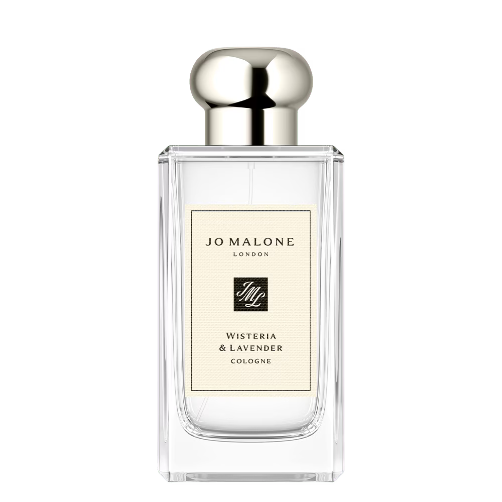Jo Malone Wisteria & Lavender cologne bottle on a white background
