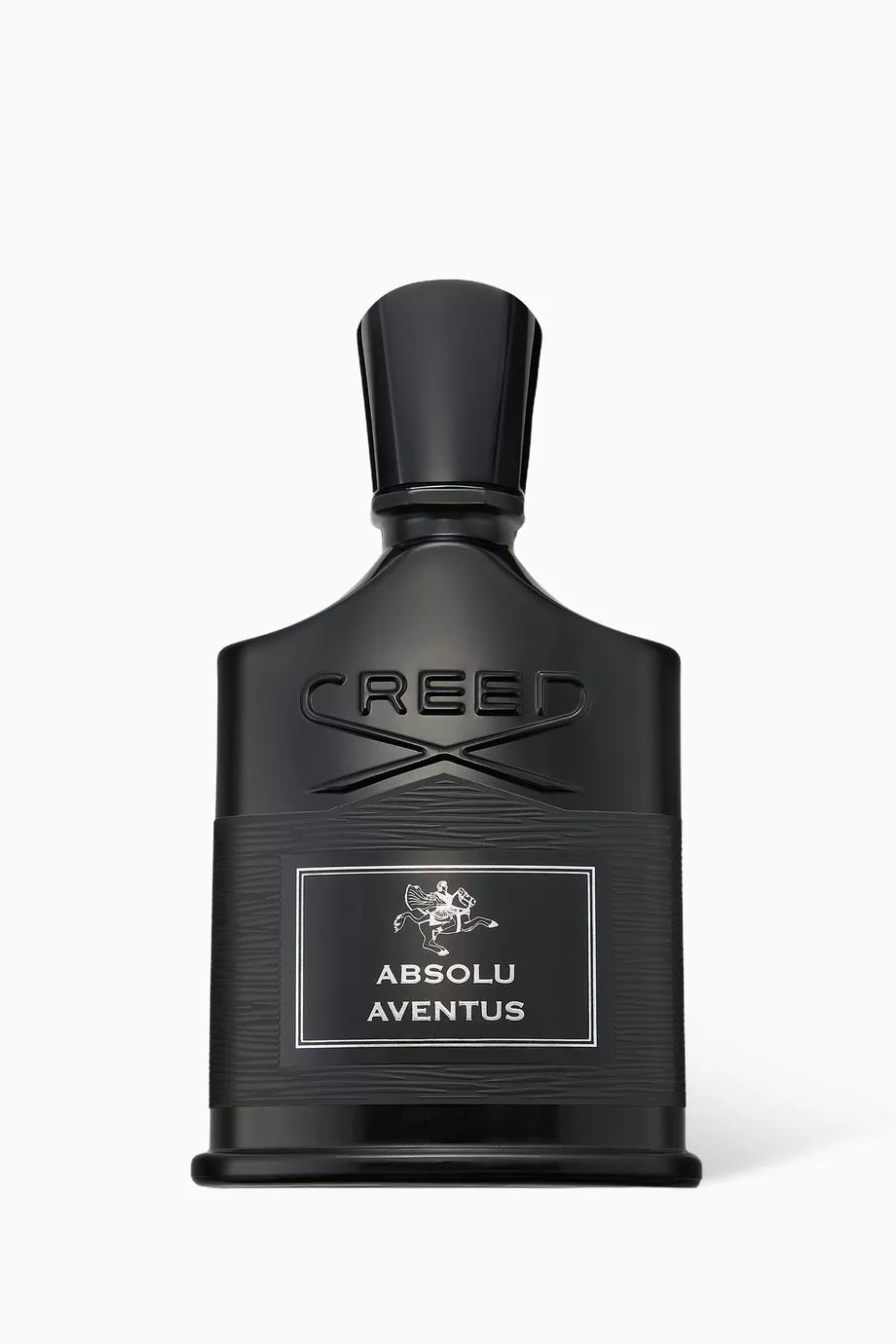 100ml matte black Creed bottle with a silver label, embossed logo, and a matching black crown cap.