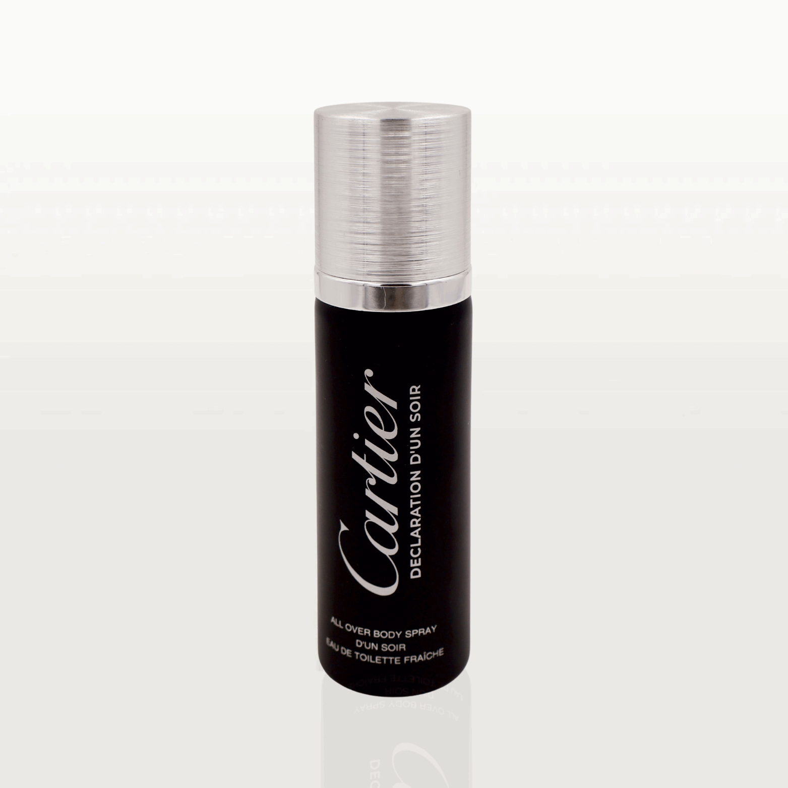 100ml slender black Cartier Déclaration d'un Soir spray bottle with a minimalist silver cap.
