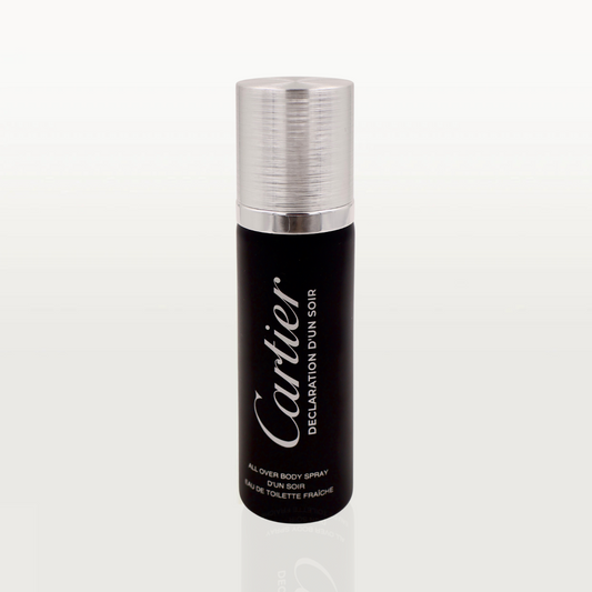 100ml slender black Cartier Déclaration d'un Soir spray bottle with a minimalist silver cap.