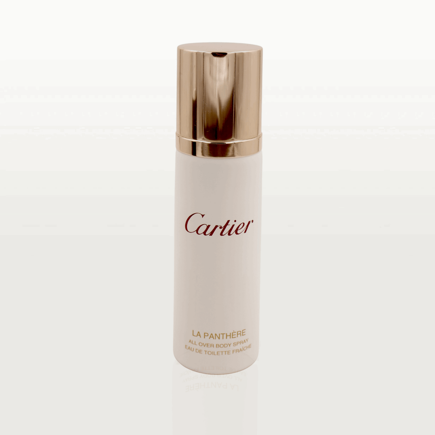 100ml off-white spray bottle of Cartier La Panthère with a gold-toned cap