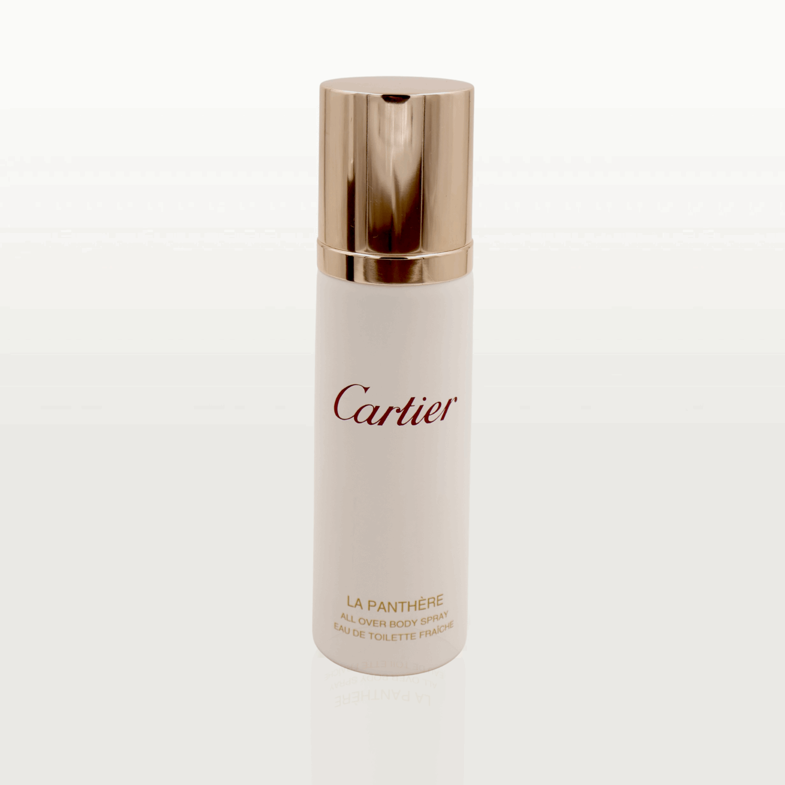100ml off-white spray bottle of Cartier La Panthère with a gold-toned cap