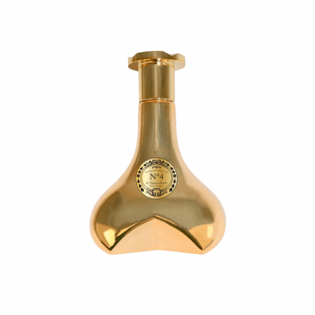 80ml gold heart-shaped Dorin Paris N°4 bottle with a tall gold cap and a circular gold and black crest label.