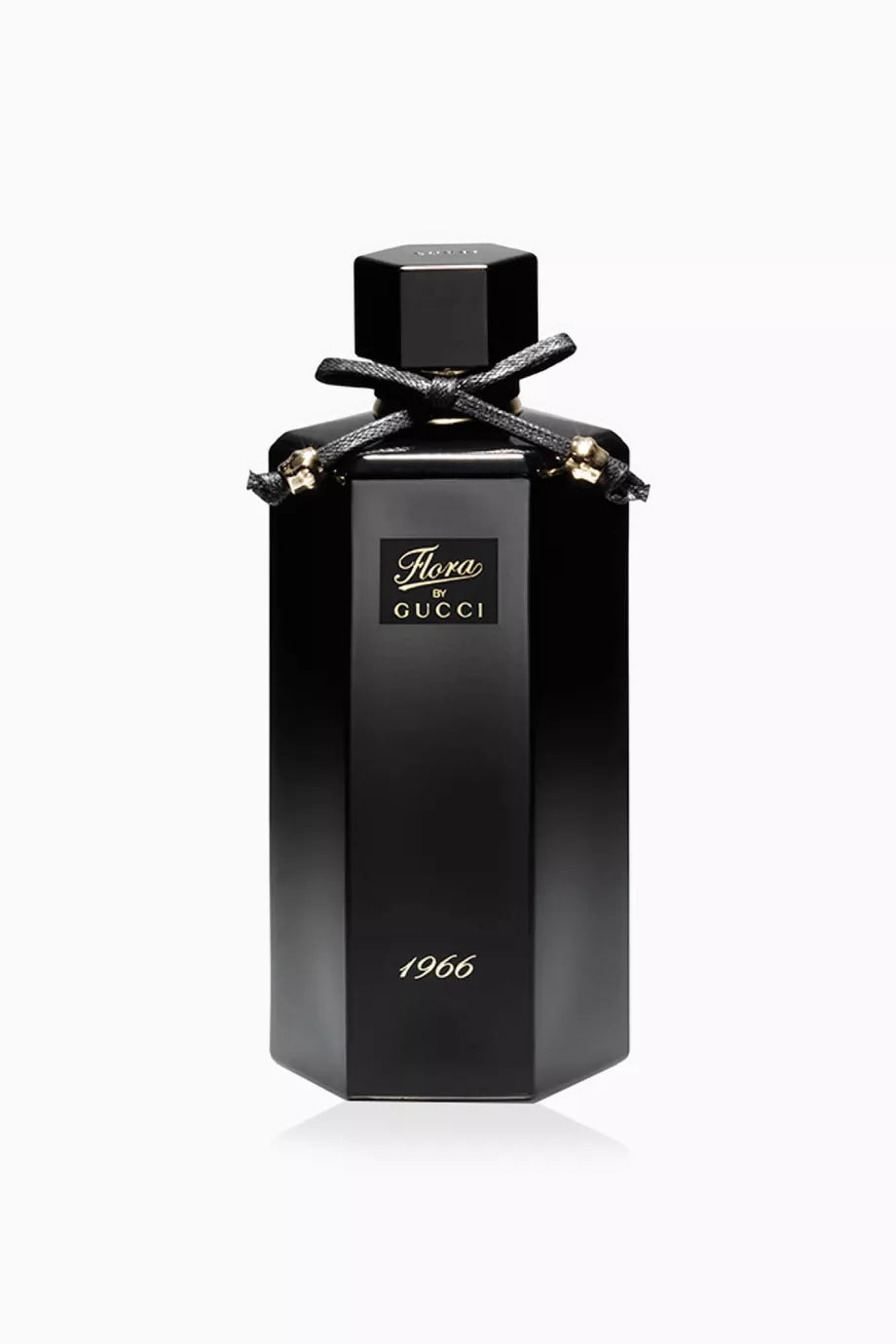 100ml tall black hexagonal bottle with a black bow, gold-tipped tassels, and "1966" printed at the base.