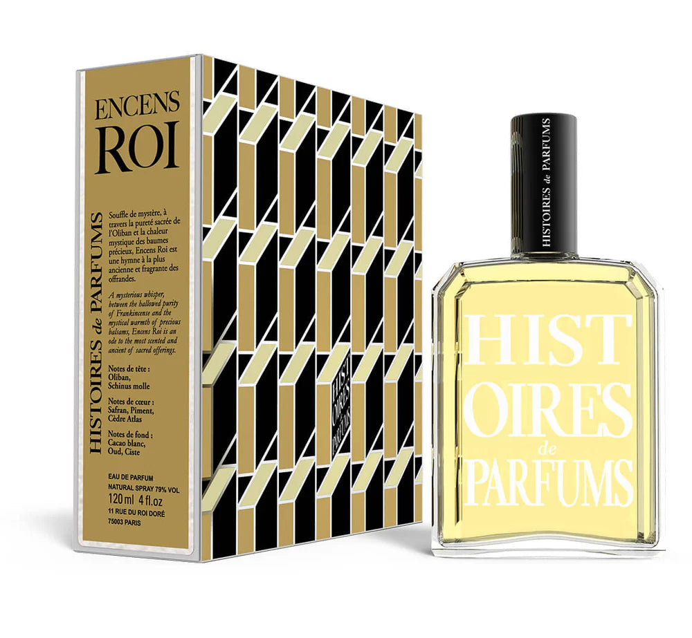 120ml clear glass Histoires de Parfums bottle with an off-white label and tall black cap.
