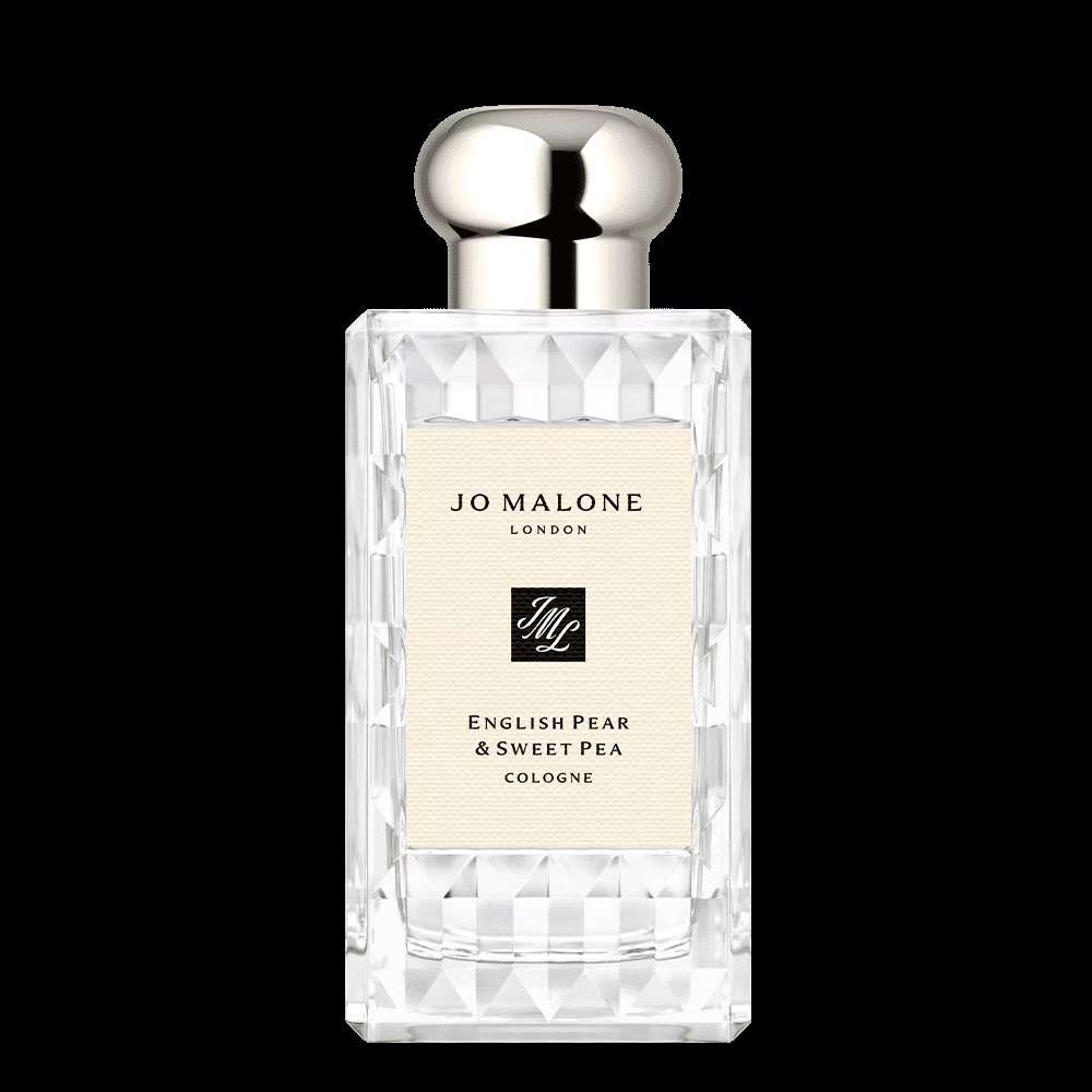 100ml Slender clear Jo Malone English Pear & Sweet Pea bottle with a silver cap and a cream textured label.