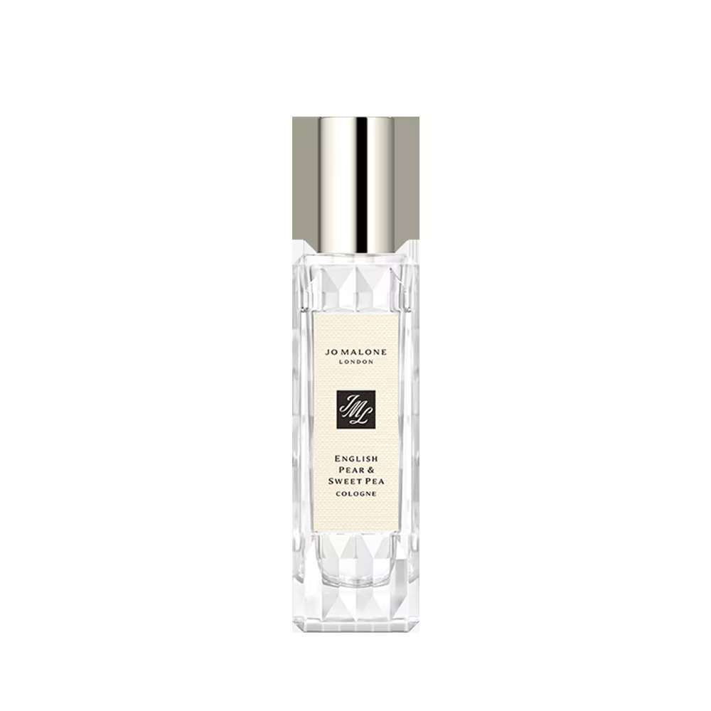 30ml Slender clear Jo Malone English Pear & Sweet Pea bottle with a silver cap and a cream textured label.