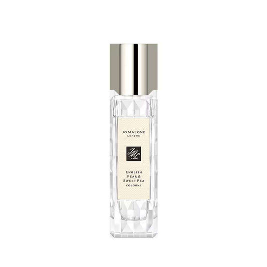 30ml Slender clear Jo Malone English Pear & Sweet Pea bottle with a silver cap and a cream textured label.