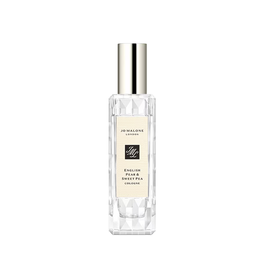 30ml Slender clear Jo Malone English Pear & Sweet Pea bottle with a silver cap and a cream textured label.