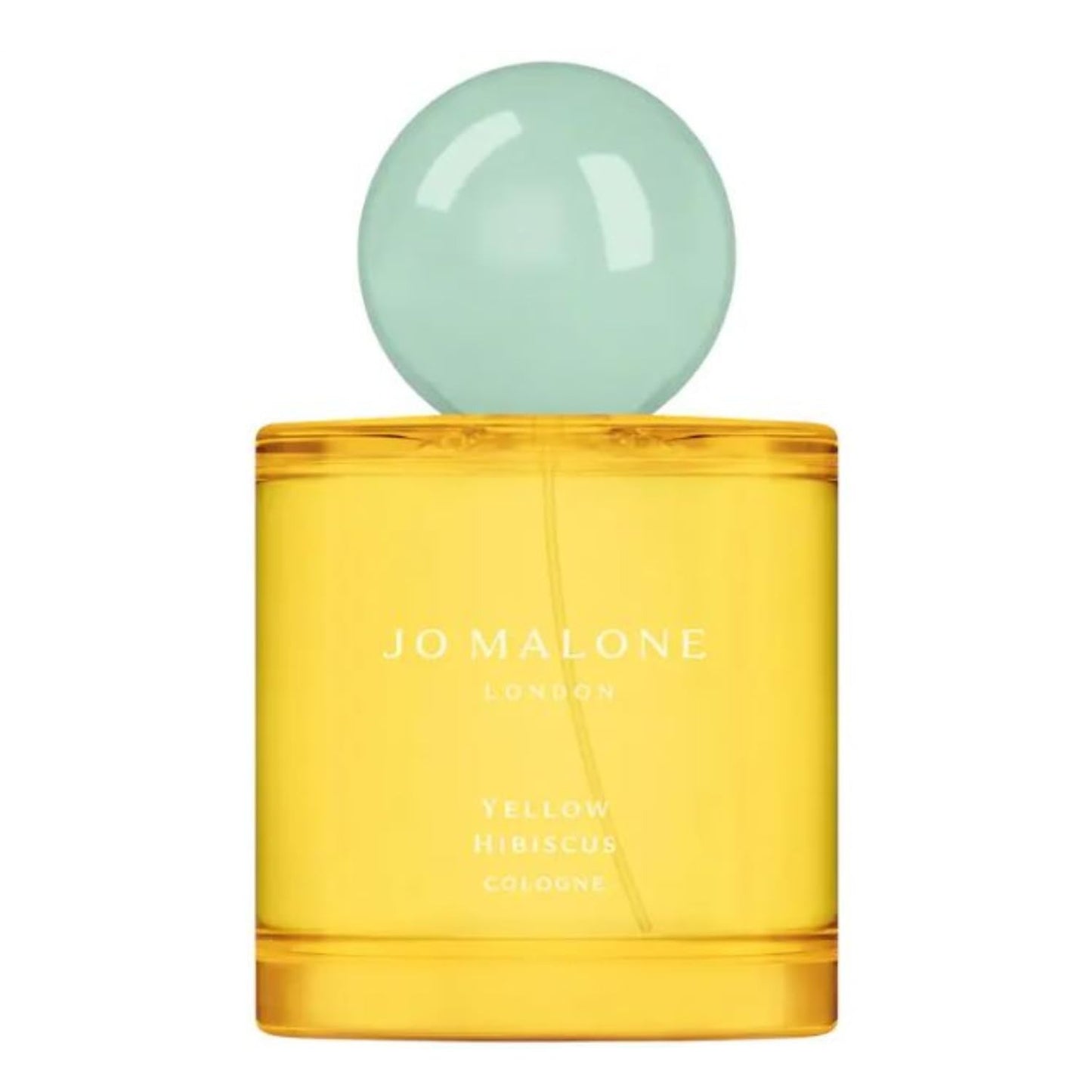 50ml cylindrical yellow Jo Malone Yellow Hibiscus bottle with a large spherical light blue cap.