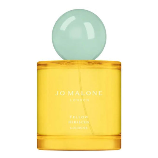 50ml cylindrical yellow Jo Malone Yellow Hibiscus bottle with a large spherical light blue cap.