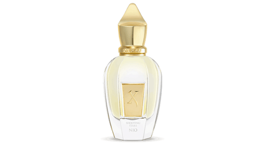 50ml clear faceted Xerjoff Nio bottle with a signature pointed gold cap and a small gold label.