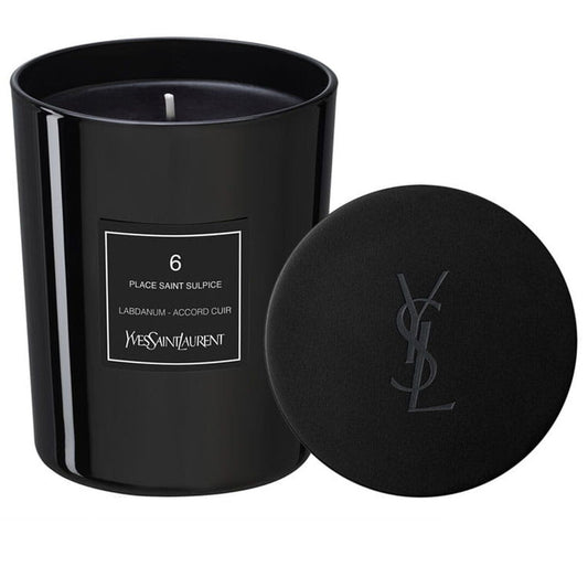 YSL 6 Place Saint-Sulpice Woody Spicy black candle 165g with signature cap.